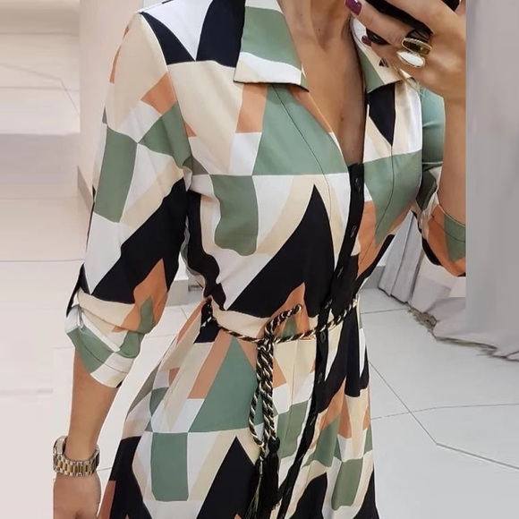 🌺 AZTEC DRESS MIDI LONG ASYMMETRICAL BOHO BUTTON DOWN DUSTER HI LOW RETRO CHIC - Picture 4 of 5